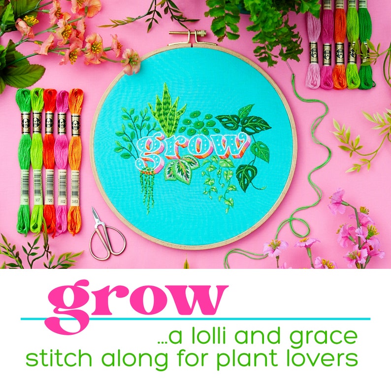 Grow Stitch Along Supply Kit, Plants Hand Embroidery, DIY embroidery, Pothos DIY Kit, Embroidery Quote Pattern, Monstera Embroidery kit image 2