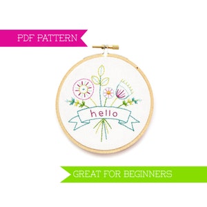 Beginner Embroidery Pattern, PDF Pattern, Hand Embroidery Pattern, PDF Embroidery, Flower pattern, Modern embroidery, embroidery hoop