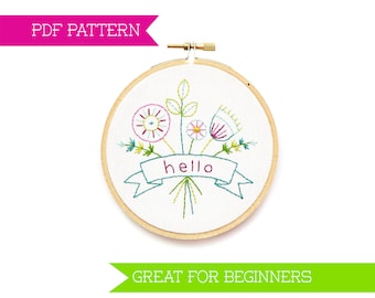 Beginner Embroidery Pattern, PDF Pattern, Hand Embroidery Pattern, PDF Embroidery, Flower pattern, Modern embroidery, embroidery hoop