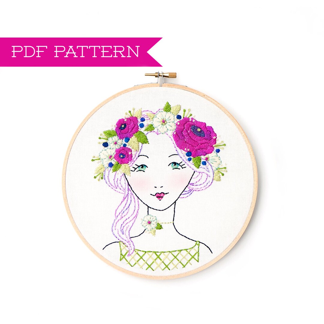 Embroidery Pattern, Flower Crown, Hand Embroidery PDF, Floral