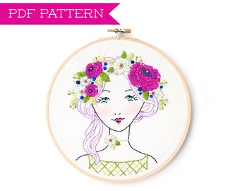 Embroidery Pattern, Flower Crown, Hand Embroidery PDF, Floral Embroidery Design, Flower Pattern, PDF Pattern, Hoop Art, Hand Embroidery