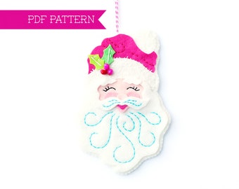 PDF Pattern, Santa Ornament, Christmas Ornament, Felt Pattern, Sewing Pattern, Embroidery PDF, Felt Santa, Wool felt, Holiday Ornament