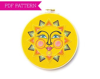 Hand Embroidery Pattern, PDF Pattern, DIY Embroidery, Sun Face Design, Stitch Tutorial, Modern Embroidery, Stitch art, Easter Gift, Hoop Art