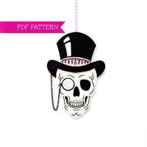 Felt PDF Pattern, Skull Ornament Pattern, Halloween Ornament, DIY craft kit, Spooky crafts, Wool felt, Sewing tutorial, Skeleton decor image 1