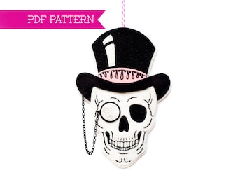 Felt PDF Pattern, Skull Ornament Pattern, Halloween Ornament, DIY craft kit, Spooky crafts, Wool felt, Sewing tutorial, Skeleton decor