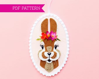 PDF Pattern, Felt Bunny Ornament, Rabbit Decoration, Spring Embroidery, DIY Easter Ornament, Easter Decor, Easter Gift, Nursery Decoration