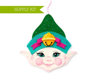 Elf Ornament Kit, DIY Craft kit, Christmas craft, Xmas supply kit, Wool Felt Ornament, Felt Sewing Pattern, Christmas Elves, Holiday Pattern