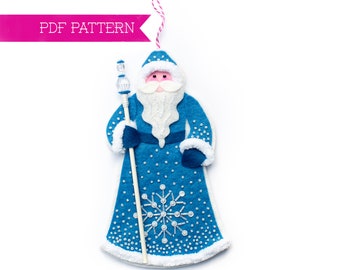 Wool felt PDF Pattern, Snowflake Santa Ornament, Christmas Ornament, DIY ornament, Christmas crafts, Holiday Craft, Winter Santa Claus