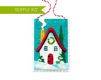 Cottage Ornament Kit, DIY Craft kit, House Ornament Pattern, Felt Ornament, Embroidery Pattern, Supply kit, Christmas Crafts, Felt Ornament