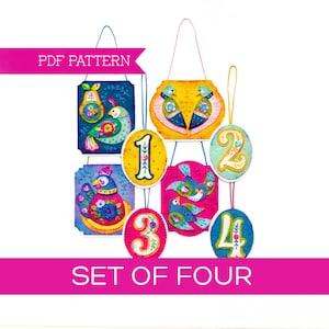 Set Of Four Twelve Days Of Christmas PDF Patterns, Partridge Pear Ornaments, DIY ornament, Christmas crafts, Wool felt pattern PDF bundle