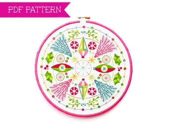 Christmas Pattern, Holiday Embroidery, Christmas Mandala, Embroidery PDF Pattern, Xmas Pattern, Hand Embroidery, PDF Embroidery Pattern