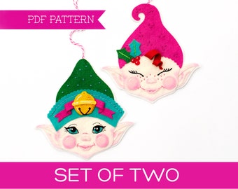 Felt PDF Pattern, Elf Ornament, DIY ornament, Felt Sewing Pattern, Christmas craft, Wool felt pattern, Christmas Elves PDF, Xmas Kit