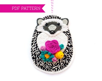 PDF Pattern, Hedgehog Ornament, Christmas Ornament, Felt Pattern, Sewing Pattern, Embroidery PDF, Hedgehog Pattern, Felt Flowers, Wool felt