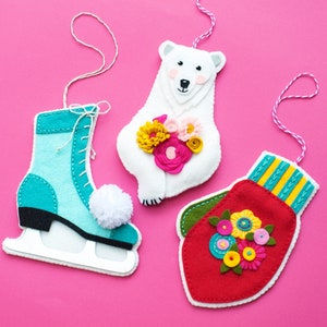 Set of 3 PDF Felt Patterns, Polar Bear Ornament, Teacher Gift, Ice Skate, Xmas Ornament, Vintage Holiday, Holiday Ornament, Winter Ornaments image 5