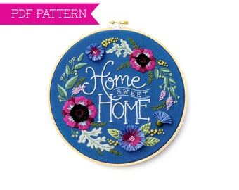 PDF Pattern, Hand Embroidery Pattern, PDF Embroidery Pattern, Home Sweet Home Pattern, Housewarming Gift, Wedding Gift, Hoop Art Pattern