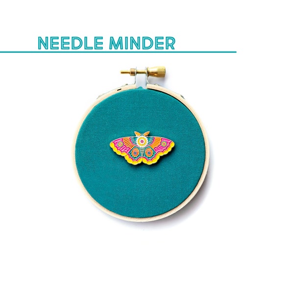 Handmade Needle Minder, Pink Moth Needleminder,  Butterfly magnet, Embroidery Accessory, Insect Needle holder, Needle keeper, Needle Nanny