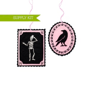 Halloween Skeleton Ornament Kit, Raven Decor, DIY Felt Craft kit, Wool Felt, Halloween craft, Supply kit, Wool Ornament, Spooky Embroidery
