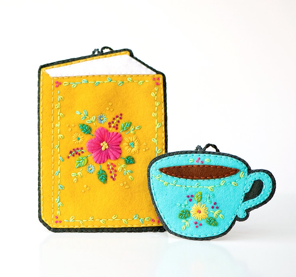 Felt Ornament Book Lover Felt Ornament Pattern Teacup Etsy