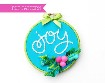 PDF Embroidery Pattern, Holly Ornament, Christmas Ornaments, Christmas Hoop Art, Holiday Gift, Xmas Embroidery, Holiday Decoration, Hannukah