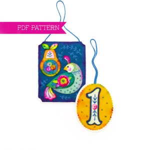 Twelve Days Of Christmas PDF Patterns #1, Partridge Pear Ornaments, DIY ornament, Christmas crafts, Wool felt pattern, 12 Days ornaments