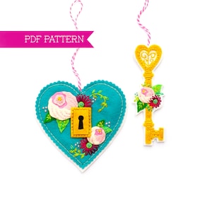 Felt PDF Pattern, Heart Ornaments, DIY ornament, Valentine&#39;s crafts, Wool felt pattern, Felt flowers, Sewing PDF pattern, Cottagecore decor