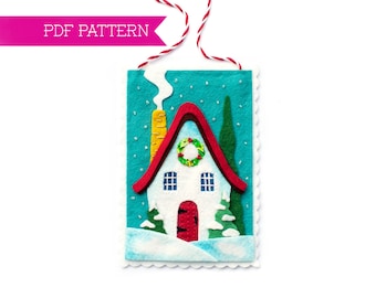 Cottage Ornament PDF Pattern, House Ornament, DIY ornament, Christmas crafts, Wool felt pattern, Home Sweet Home, Winter Ornament