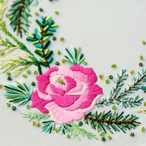 Rose Embroidery Pattern, DIY Floral Wall Art, Winter Embroidery, Modern Embroidery, Xmas Pattern, PDF Pattern, Modern Cross Stitch image 6