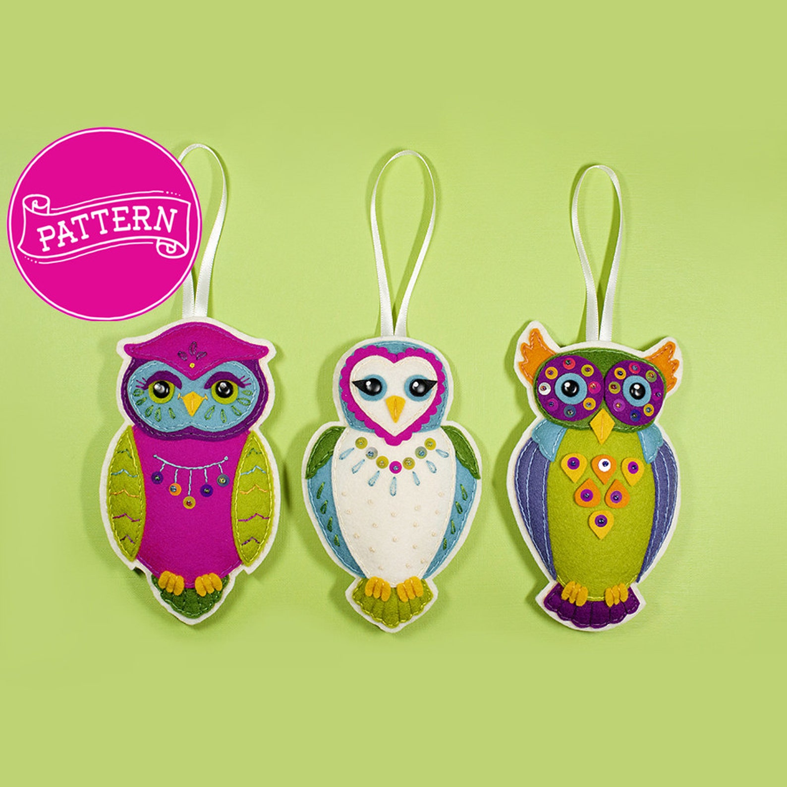 Set of 3 Owl Felt Ornament PDF Patterns - Etsy