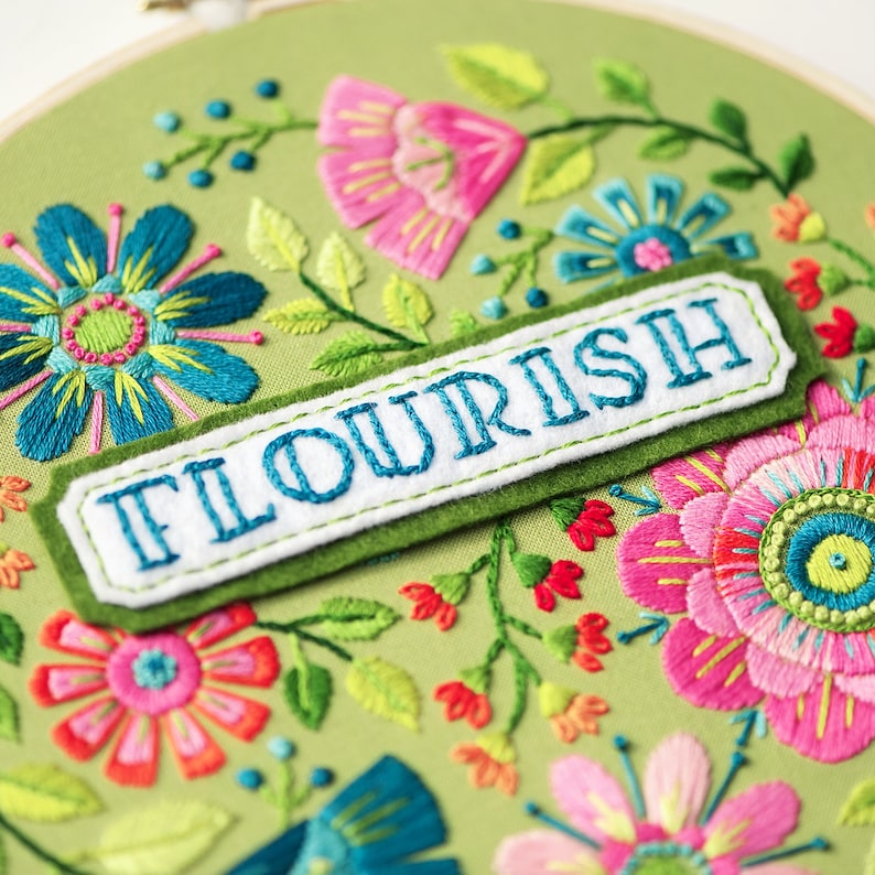 PDF Embroidery Pattern One Meaningful Word Flower Embroidery Etsy UK