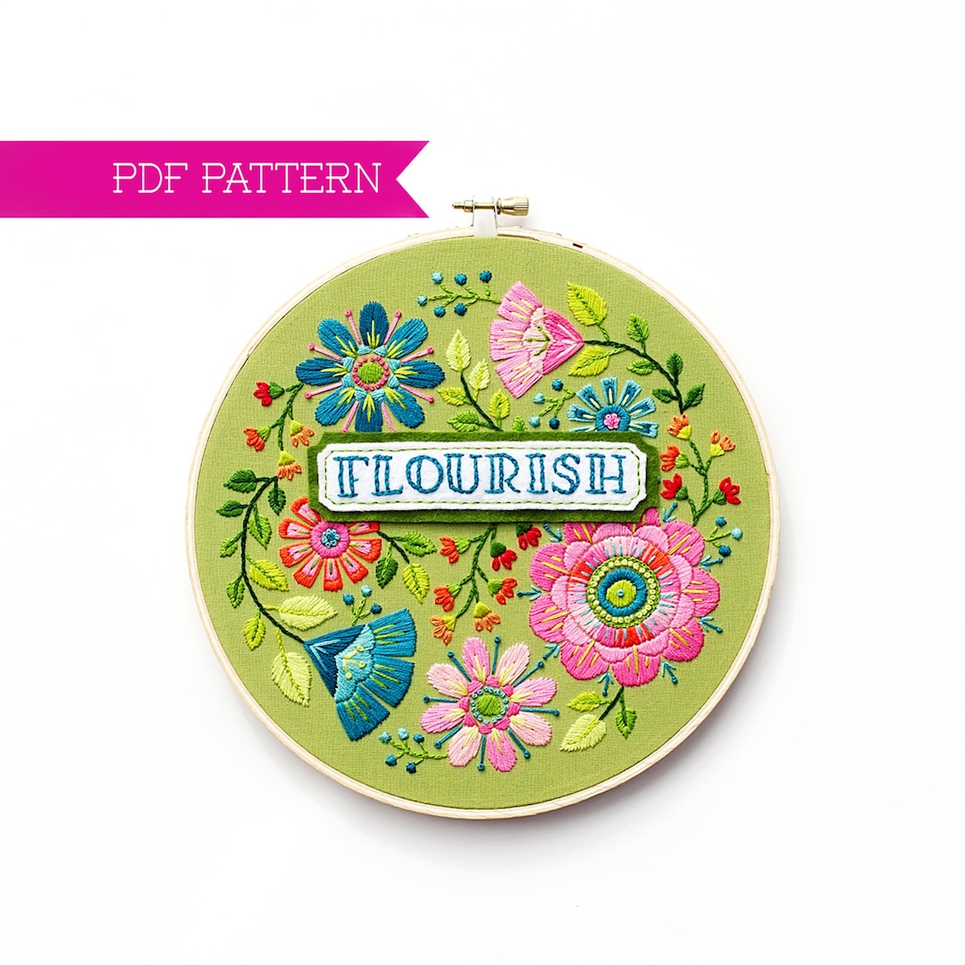 PDF Embroidery Pattern, One Meaningful Word, Flower Embroidery Pattern