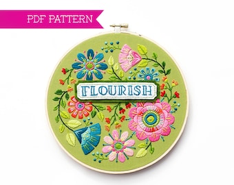 PDF Embroidery Pattern, One Meaningful Word, Flower Embroidery Pattern, Floral Embroidery Design, Flower Pattern, One Word, Felt pattern