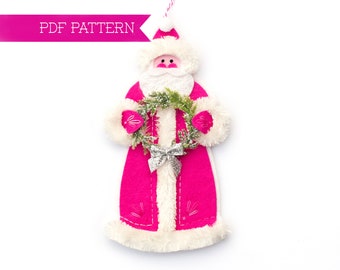 PDF Pattern, Santa Ornament, Christmas Ornament, Felt Pattern, Sewing Pattern, Embroidery PDF, Felt Santa, Wool felt, Holiday Ornament