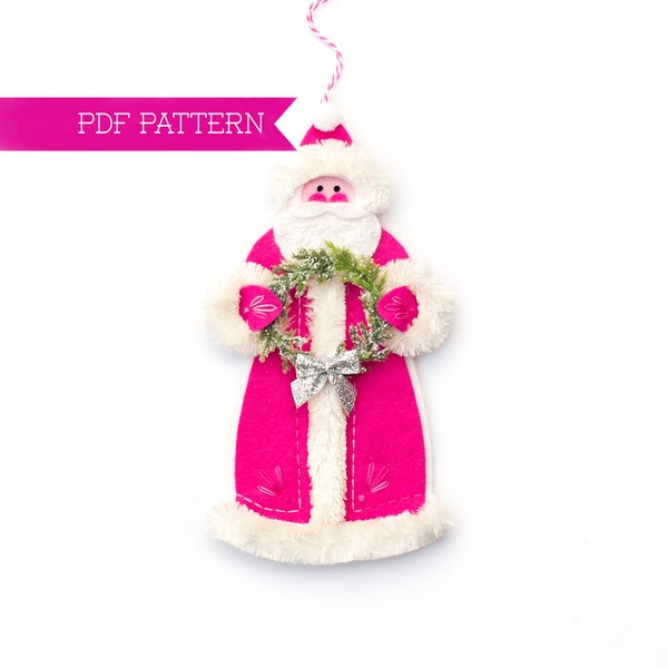 PDF Pattern, Santa Ornament, Christmas Ornament, Felt Pattern, Sewing Pattern, Embroidery PDF, Felt Santa, Wool felt, Holiday Ornament