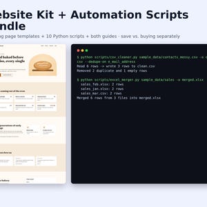 Small Business Starter Bundle, 5 Website Templates and 10 Python Automation Scripts, HTML Landing Pages, Excel PDF Tools, Guides