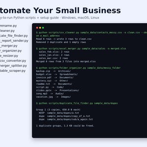 中小企業の自動化、10個のPythonスクリプト、Excel CSVクリーナー、ファイルオーガナイザー、PDF結合ツール、一括ファイル名変更ツール、初心者向けセットアップガイド