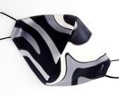 Painted Silk MODERN ART face mask MADE by Lynne Kiel 3 ply satin silk in Black Silver Grey and White Lined with White silk Made in Canada