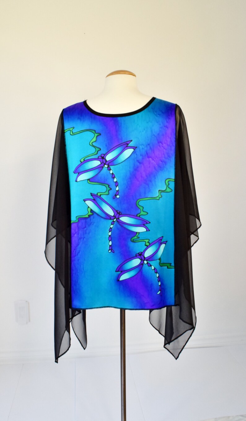 Pure Silk Over Blouse Hand Painted Dragonflies