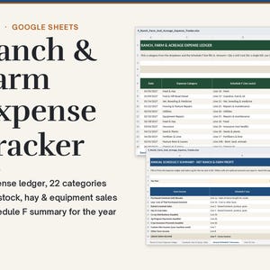 Ranch and Farm Expense Tracker Spreadsheet, Schedule F Bookkeeping with Livestock and Hay Sales Log, for Excel and Google Sheets