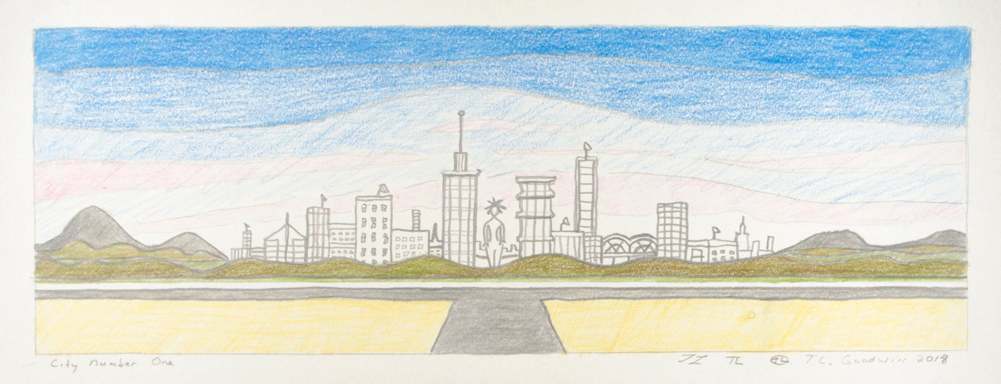 Colored Pencil Drawing: "City Number One" by TL Goodwin of The Pacifik Image's Goodwin and Maxwell. Ships Free in USA.