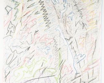 Colored Pencil Drawing: &quot;Wall&quot; by TL Goodwin. 14.5 x 11 Inches. Original! Elaboration on a Wall Rubbing. Ships Free in the USA. Unframed