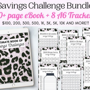 Savings Challenge Bundle | Ultimate Savings Challenge Book | Savings Tracker Printable | 90+ pg. Digital eBook & A6 Cash Envelopes Set of 8
