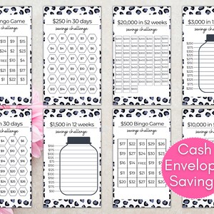 Cash Stuffing Inserts for Envelopes | Savings Challenge Bundle | Savings Tracker Games Fit A6 Budget Binder | Set of 8