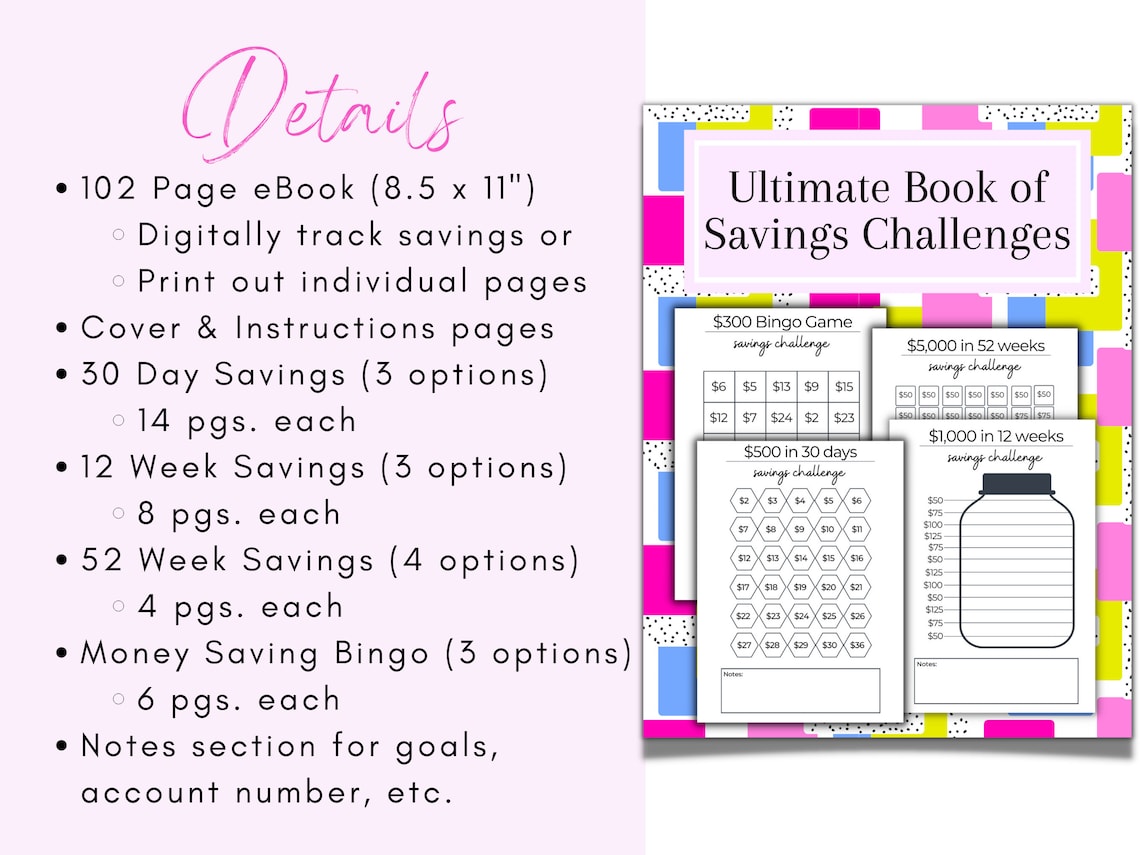 Savings Challenge Book Savings Challenge Bundle 13 Mini Savings Challenge Ebook Savings Tracker ...
