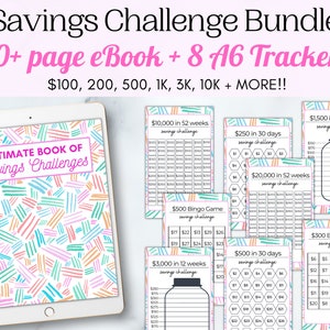 Savings Challenge Bundle | Ultimate Savings Challenge Book | Savings Tracker Printable | 90+ pg. Digital eBook & A6 Cash Envelopes Set of 8