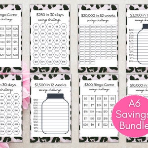 A6 Savings Challenge Bundle: Tracker Games for Cash Envelopes (PDF Pattern)