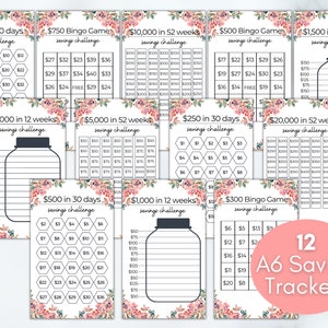 A6 Savings Challenge Tracker Bundle: Floral Printables (PDF Download)