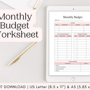 Monthly Budget Worksheet: Personal Finance Tracker (PDF Download)