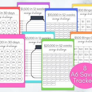 A6 Savings Challenge Bundle: Trackers for Budget Binder (PDF)