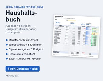 Household budget Excel template (German), budget planner with monthly traffic light, expense tracker, financial planner, savings rate, instant download (xlsx).