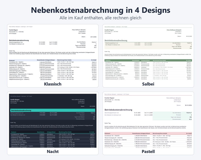 Utility bill Excel template | Operating cost statement for landlords | CO2 costs, heating costs, tenant turnover | German image 2